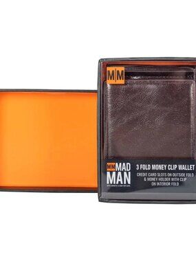 Mad Man Brown Vegan Leather 3 Fold Money Clip Wallet NWT